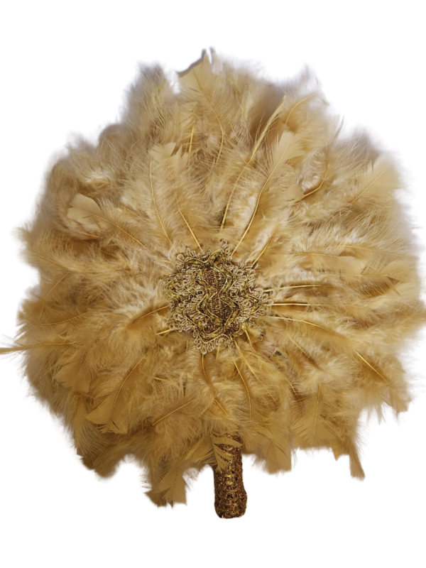 Gold feather bridal hand fan