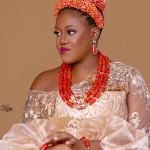 Ifeoma coral hair wrap, coral Alice band, Coral glass bead.