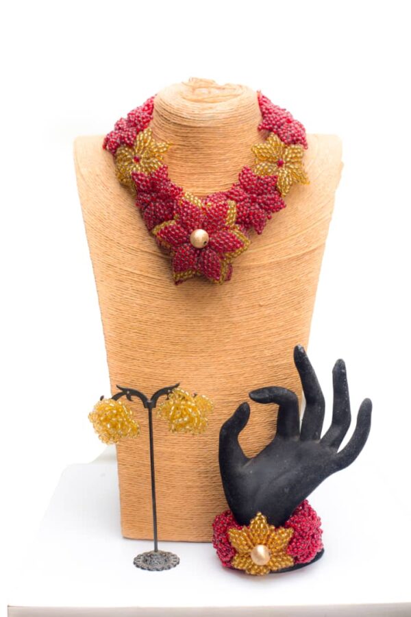 Adaeze wine and gold choker set